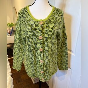 Alison Sheri Green & Blue Textured Knit Button Cardigan Sweater Size L